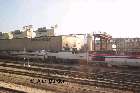 Amtrak locomotives sit outside the shop in Chicago