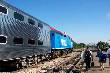 Our Heritage Corridor train in Joliet station, with passengers walking towards station