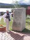 Betty at the Gold Spike memorial at Carcross.