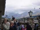Passengers wait to board The Canadian at its abbrieviated stop in Jasper, Alberta.