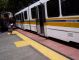 RT light rail vehicle at St. Rose of Lima Park station prepares to bring us to Watt/I-80 station.